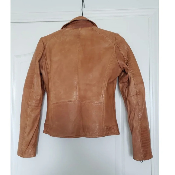 BNWT Stradivarius  Sheep Leather Motorcycle style Fitted Brown Jacket Small - Picture 10 of 14